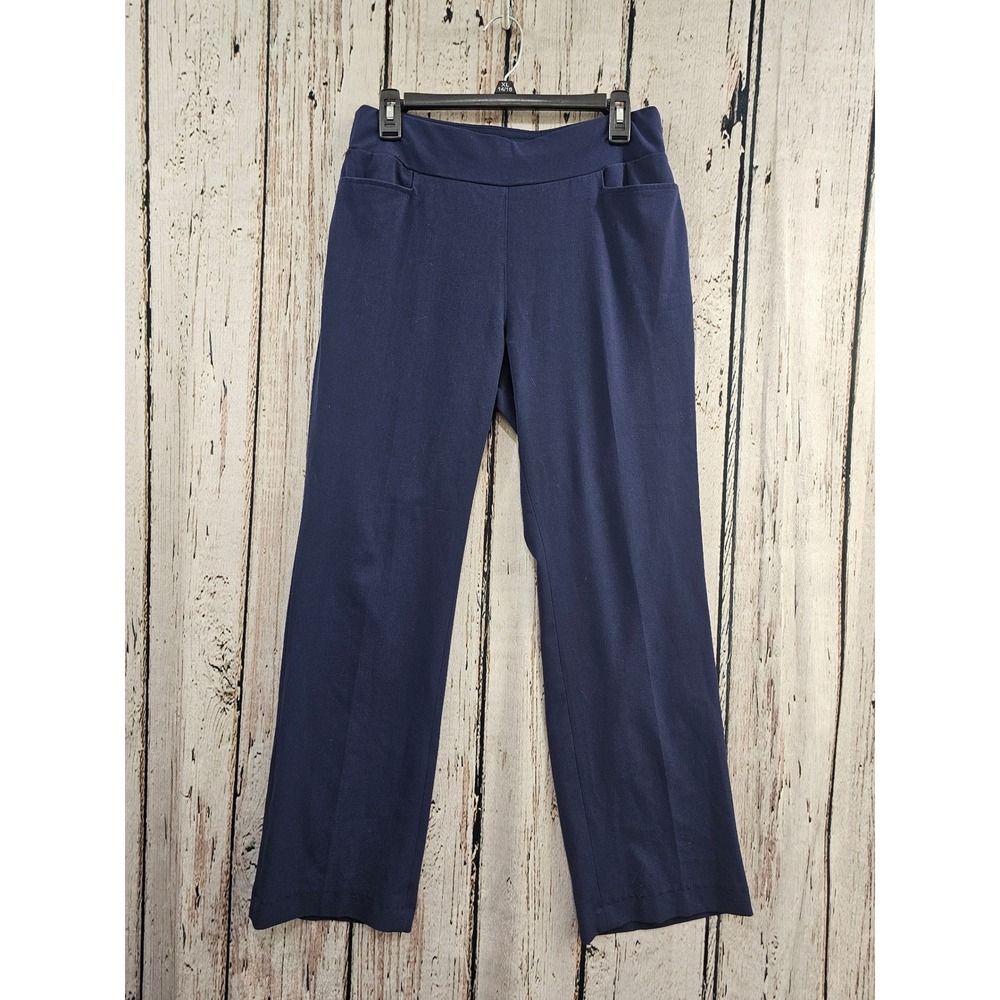 Drapers Damons Pants Womens M Navy Blue Solid Knit Pull On Straight Leg Stretch